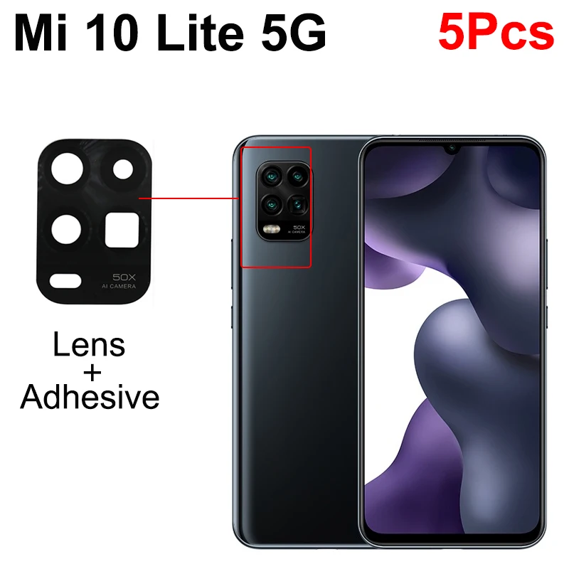 Aocarmo dla Xiaomi Mi 10 10T Pro 10Lite tylny obiektyw aparatu szkło z samoprzylepnymi częściami zamiennymi