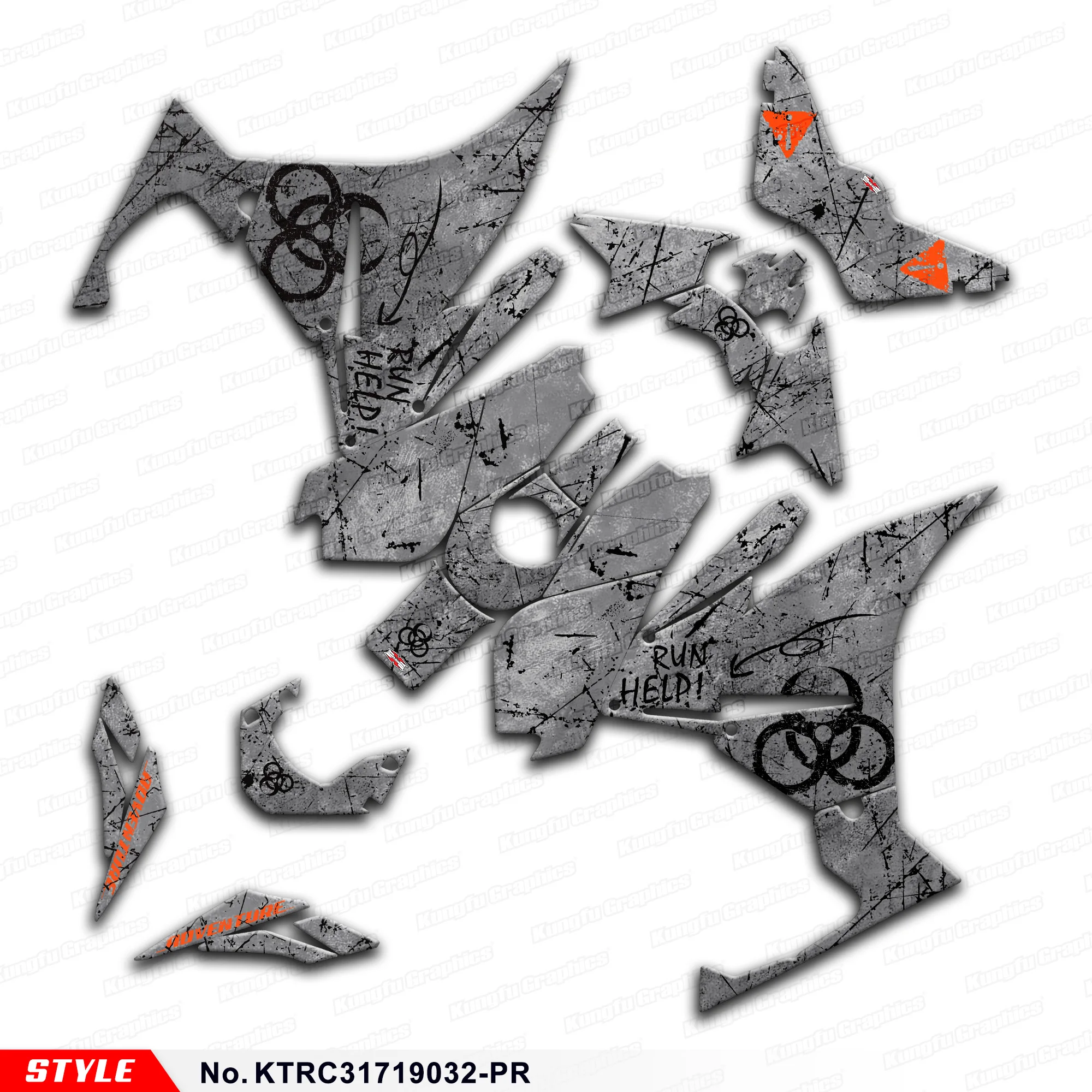 Aftermarket Gray Graphics Custom Stickers for KTM RC 125 200 RC125 RC200 2017 2018 2019 2020 2021, Style No.KTRC31719032-PR