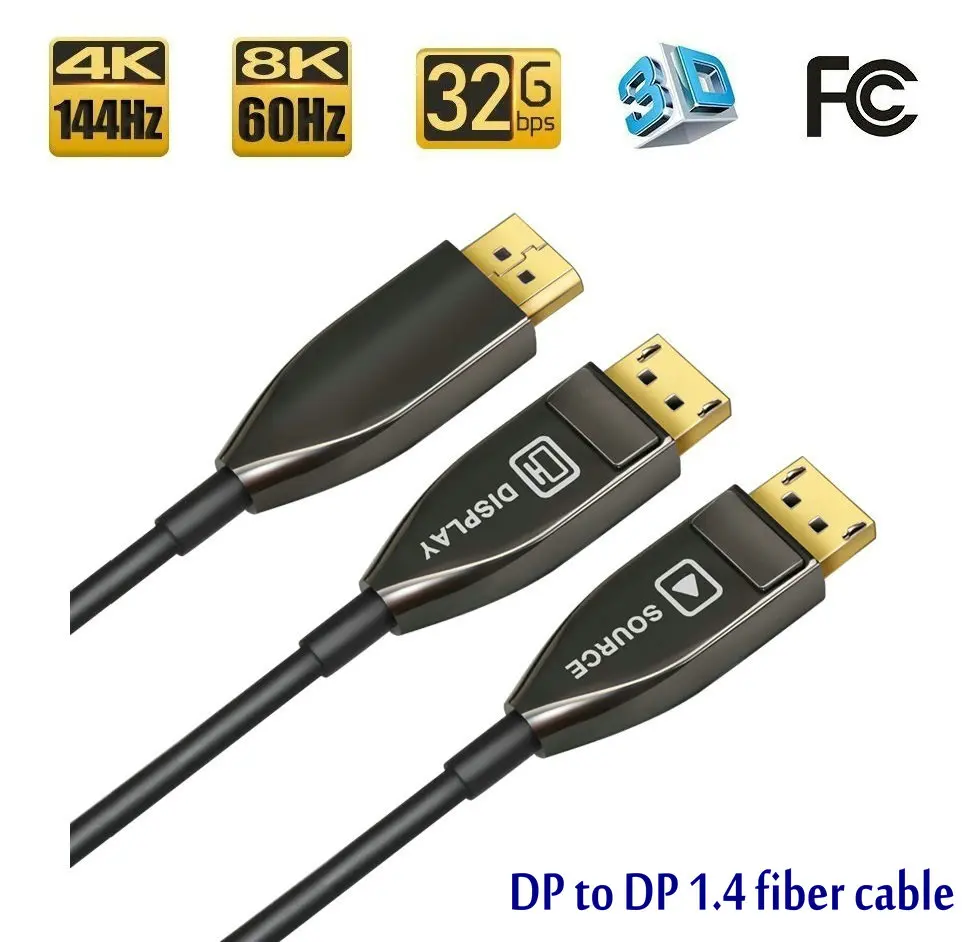 

Fiber DP to DP Cable Male to Male 32Gbps High Speed 8k@60HZ 4K@140HZ,1.4 Display Port for Big Game HDTV Projector,PC Host