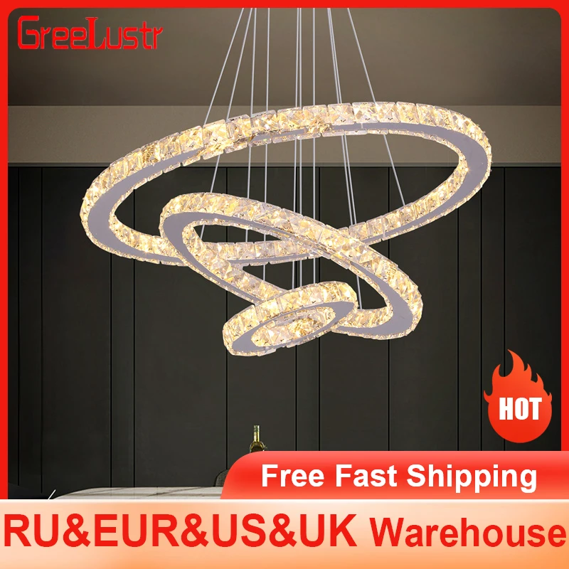 Modern Rings Led Crystal Chandelier Hanging Lighting Crystal Lustre Pendant Lamparas Ceiling Fixtures Luminaire for living room