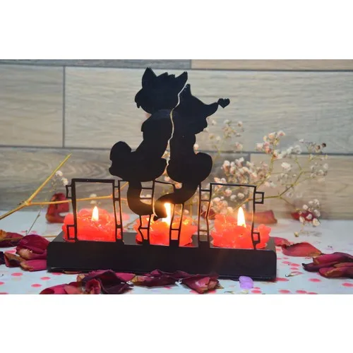 Pnr Decor Trıple Catcups Love Metal Candle Holder Candlestick