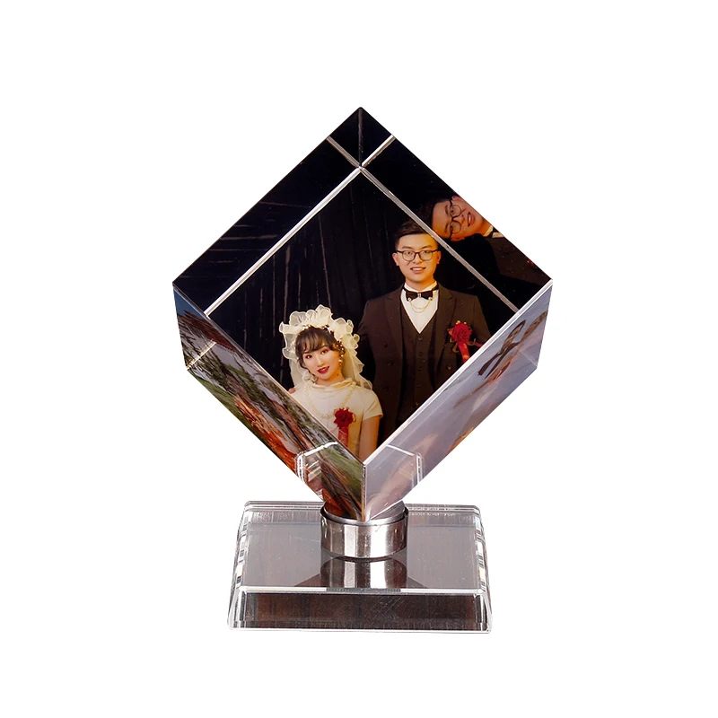 Personalized Customization Crystal Cube Shape Photo Album Glass Figurines Graduation Wedding Souvenir Home Decor Christmas Gifts