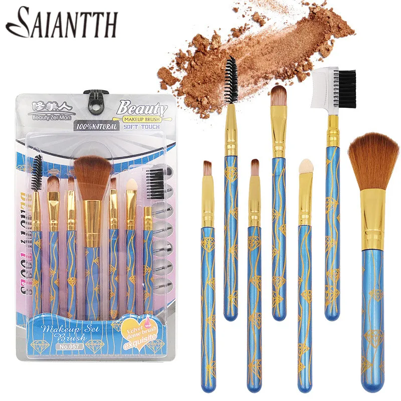 SAIANTTH – ensemble de pinceaux de maquillage en bois, mini diamant portable, outil cosmétique multifonction de beauté, ombre à paupières, blush, correcteur de sourcils, 7 pièces