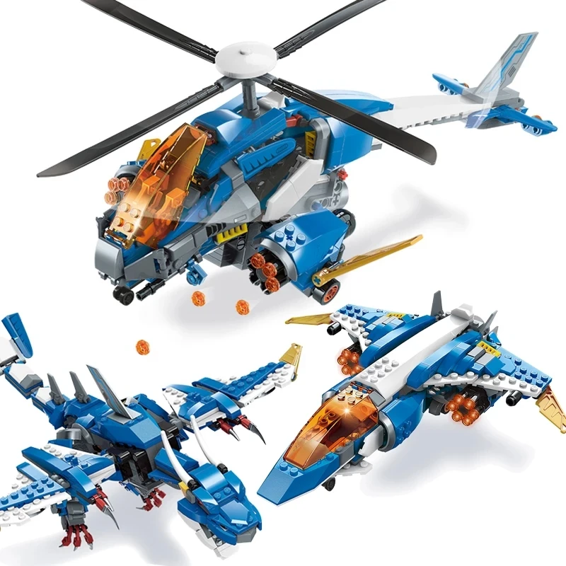 New 604PCS City Space Mechanical Dragon Model Building Block Sets 3in1 Deformed Airplane Brick for Children Christmas Toys Gift