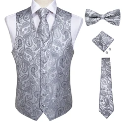 Festa de casamento ouro colete paisley floral jacquard colete masculino 4 pçs colete gravata lenço anel hanky abotoaduras conjunto dibangu