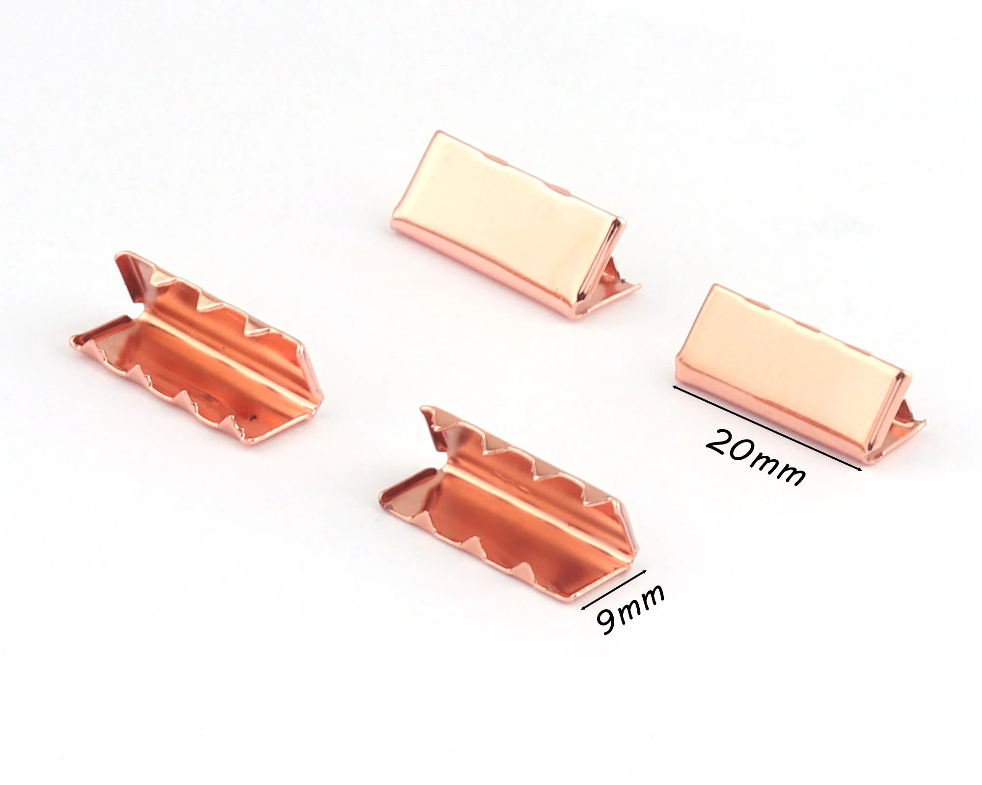 20mm Rose Gold Ribbon End Clamps With Loop End Fastener Lanyard Clip Ribbon Cord Rope Clips Leather End Crimps Webbing Key Fob