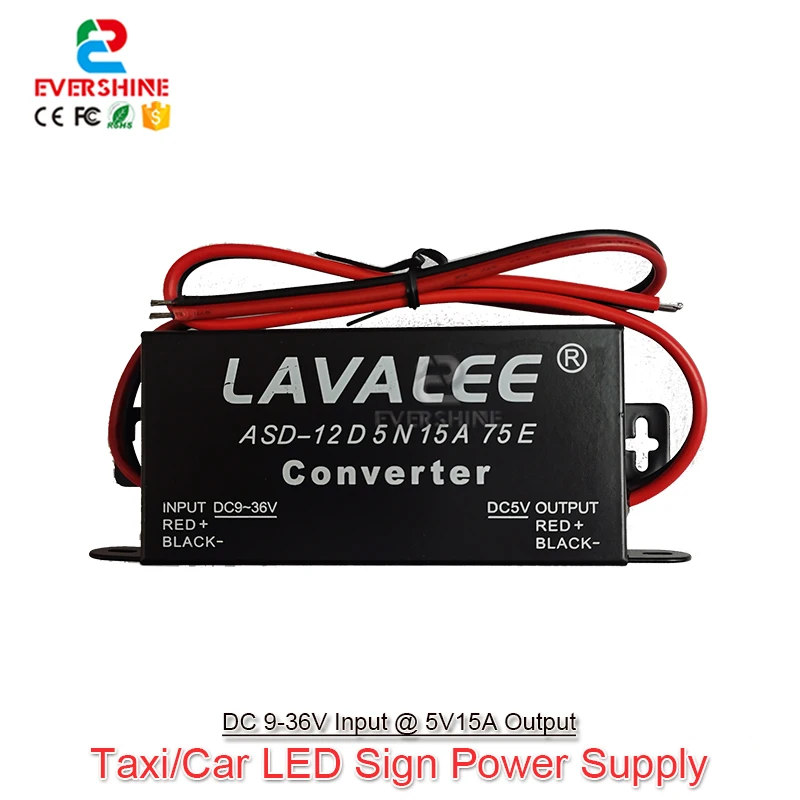 LAVALEE Converter 12V/24V to 5V15A 75W Ultra Thin High Efficiency LED Taxi Car LED Sign Dedicated Power Supply