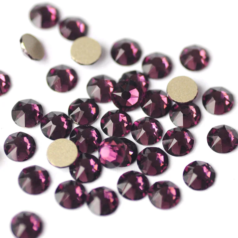 YANRUO Amethyst Round Gems 8 big + 8 small Facets Fabric/Dress Decorations Crafts Rhinestones Glass Jewelry Making Accessories