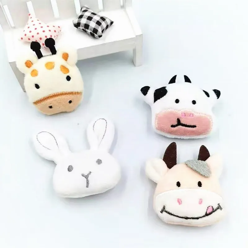 10pcs/lot Cartoon Plush Fabric Deer/Cow/Rabbit Padded Appliques Kids Hair Garments Accessories DIY Handmade Patches