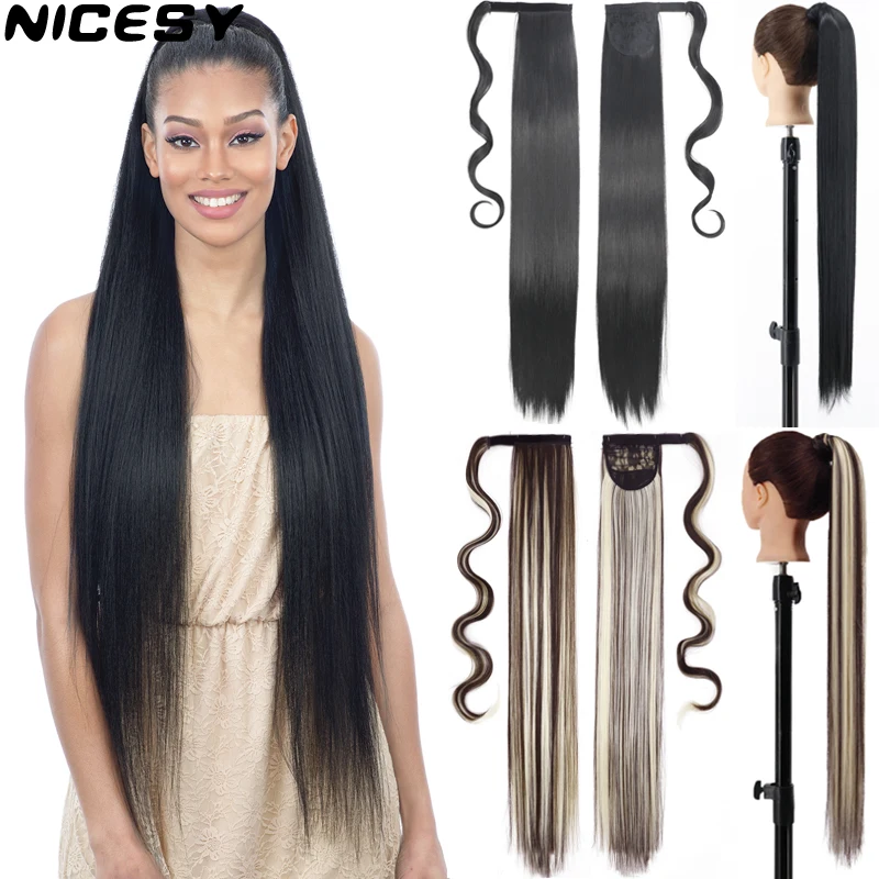 Nicesy Synthetic 34inch Ultra Long Wrap Around Straight Tail Hairpiece Ponytail  Fake Hair Extension Clip In Ponytail Extensions