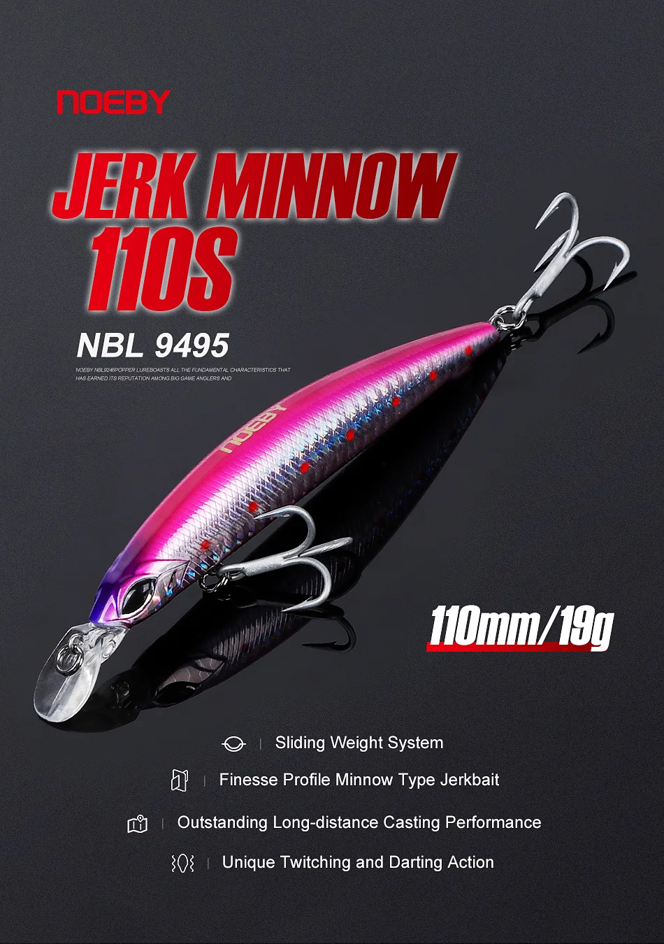 Noeby Minnow Angel köder 110mm 19g Long Casting Sinking Wobbler künstlicher harter Köder für Ufer Salzwasser Angel köder – Detail 1