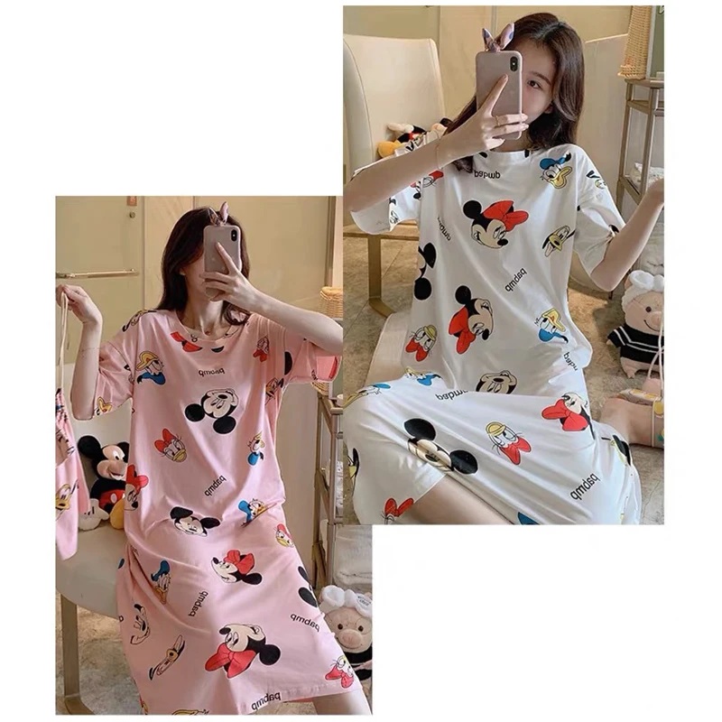 Cloth bag Mickey Minnie print pajamas female summer princess sweet summer cartoon pajamas short-sleeved dress