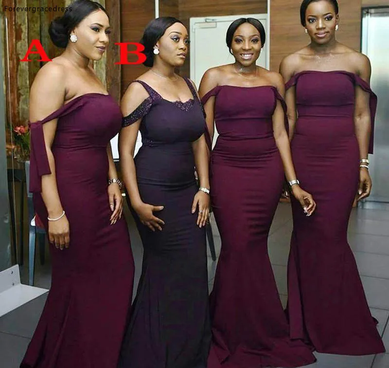 

South African for Summer Bridesmaid Dress Hot Burgundy Grape Mermaid Bridesmaid Gown Plus Size Custom Made