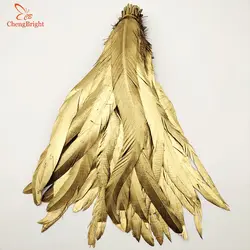 Commercio all'ingrosso 20 pz 30-35CM oro naturale coda di gallo piume per la decorazione mestiere gallo piuma natale fai da te piuma di fagiano