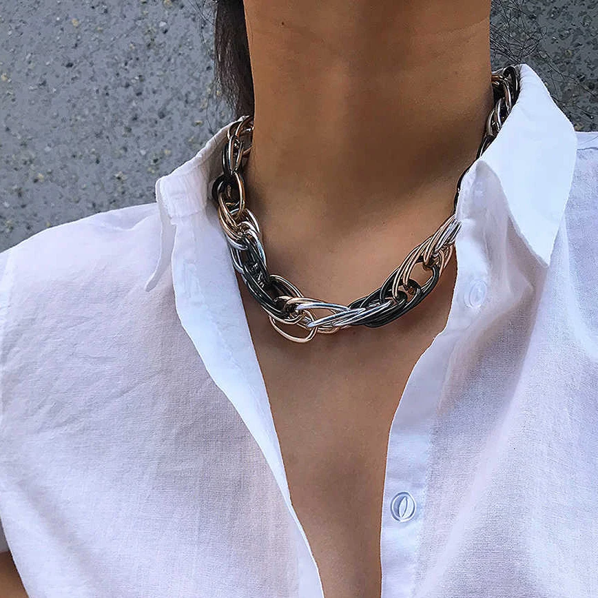 Punk Miami Kubanischen Choker Halskette Kragen Aussage Hip Hop Big Chunky Aluminium Gold Farbe Dicke Kette Halskette Frauen Schmuck