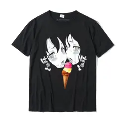 Ahegao Face Funny Napolitan Ice Cream Lewd Anime Manga Girls T-Shirt Slim Fit Tops Shirt For Men Cotton T Shirts Custom