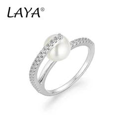 LAYA 925 Sterling Silver Fashion Double Line High Quality Zircon Shell Pearl Bead Ring Luxury Jewelry For Women's Wedding Party
