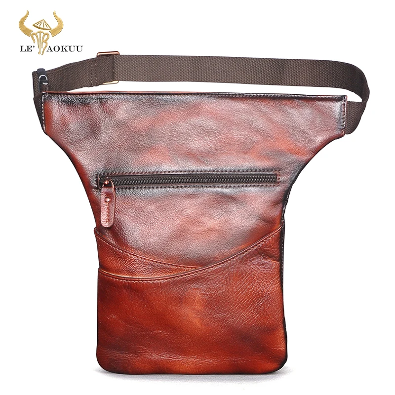 

New Original Leather Men's Male Cross-body Sling Satchel Bag Design Travel Cigarette Case Pouch Fanny Waist Belt Bag Pack 3116