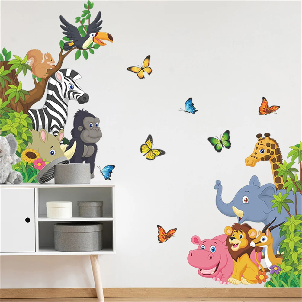 Jungle Forest Tree Height Measure Wall Sticker For Kids Room Nursery Child Growth Chart Wall Decal Baby Gift Animals Room Decor