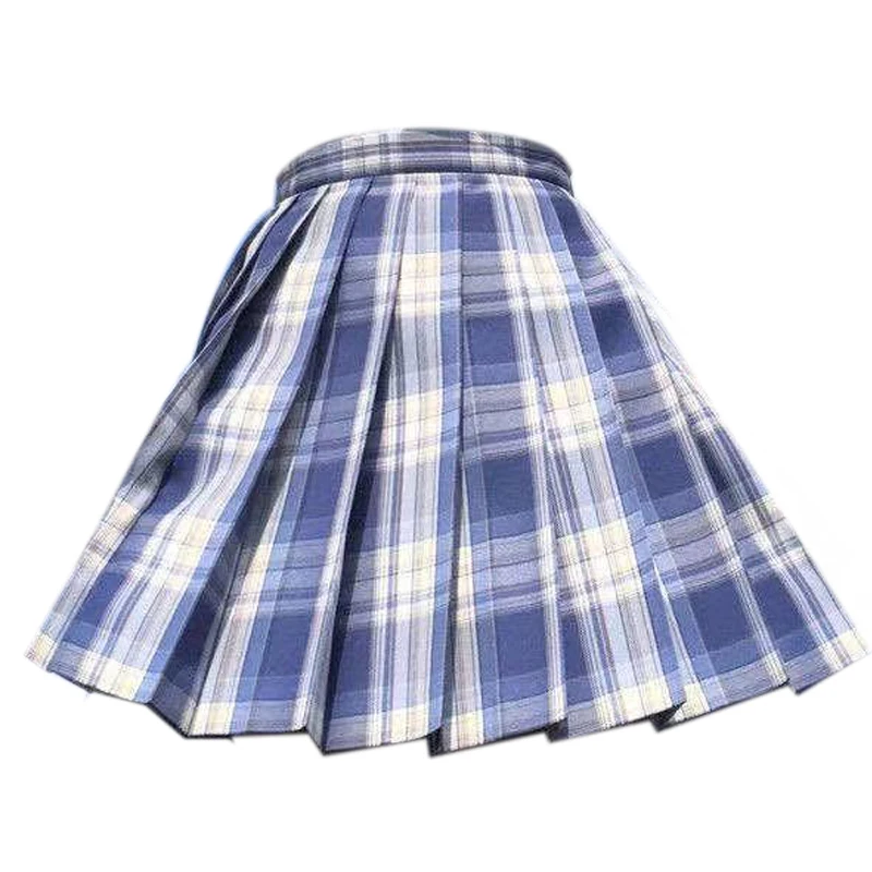 2021 Sky Blue Goth Pleated Plaid Skirt Glir High Waist Mini Sexy Skirts Japanese School Harajuku Cosplay Anime Sailor Suit