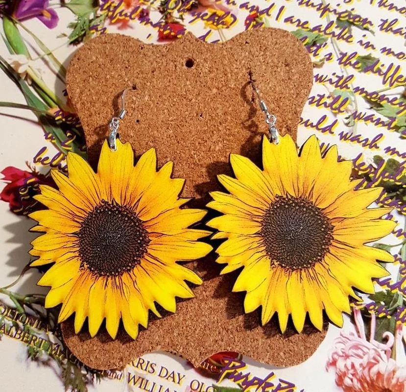 Wholesale Wood Sunflower Earrings for Women Yellow Big Daisy Sunflower Statement Earring Fashion Jewelry Best Friend Gifts