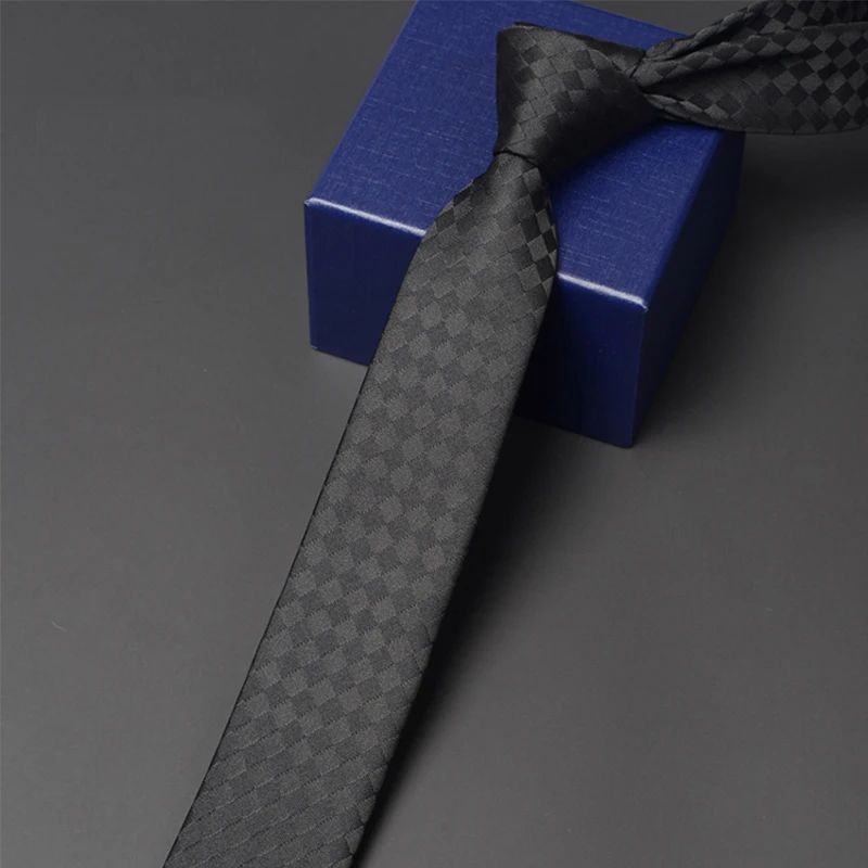 Brand New Fashion Korean Style Slim Tie For Men Young People 5CM Skinny Zipper High Quality Business Work Necktie Black Blue