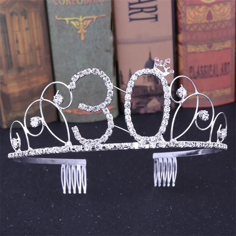 Fashion Women Birthday Crown 18/22/30/50/90 Years Old Birthday Gifts Hair Jewelry Birthday Party Prom Diadem Hair Accessories