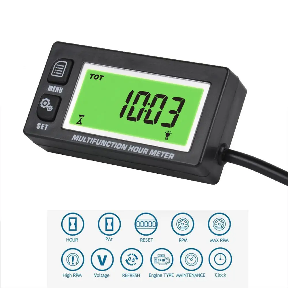 Multifunction Hour Meter Tachometer Voltmeter with Clock 2&4 Stroke for Small Engine Boat Outboard Mercury Motocross HM028