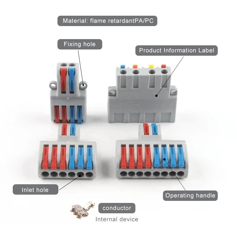 Conector de cableado rápido 1 en múltiple, divisor Universal, cable de cableado Push-in, bloque de terminales doméstico a tope combinado SPL 222