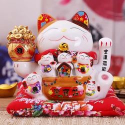 7.5 Inch Ceramic Beckoning Cat Maneki Neko Ornament Feng Shui Decoration Swing Lucky Cat