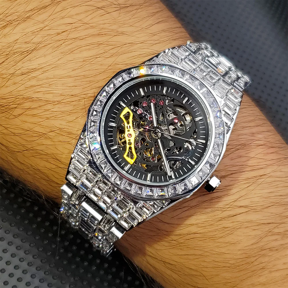 Luxury Automatic Watch For Men Hip Hop Diamond Skeleton Mechanical relogio masculino Ice Out waterproof Man Watches Dropshipping - Image 6