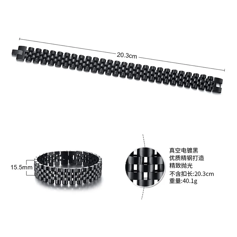 NOBLE BRACELET,MEN ROLLIE CHAIN LINK BRACELETS STAINLESS STEEL WATCHBAND WRISTBAND MEN LUXURY BAND JEWELRY