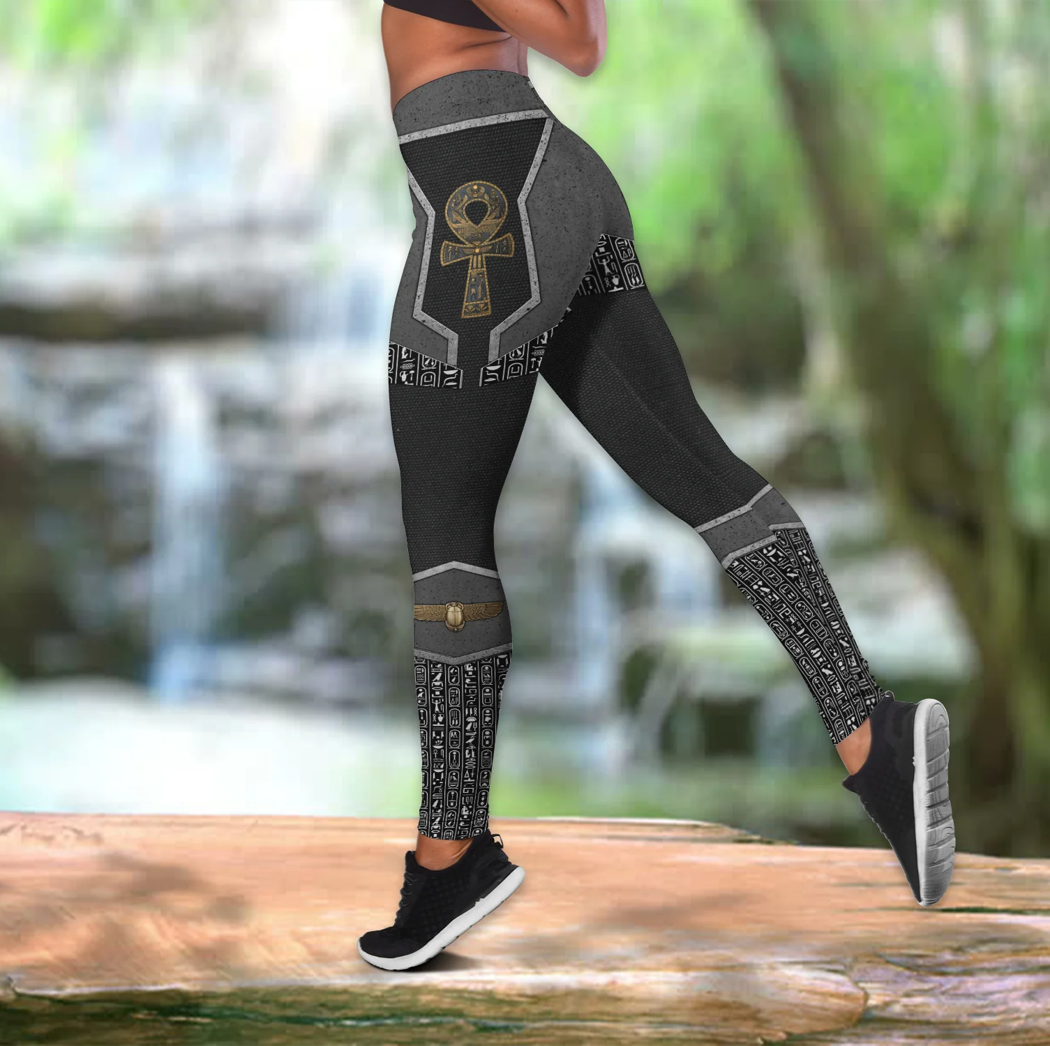 กุญแจ Ankh ชีวิตโบราณอียิปต์3D พิมพ์ Hollow Tank Top และชุด Leggings ฟิตเนสหญิงยาว Leggings โยคะกางเกง LKB-21