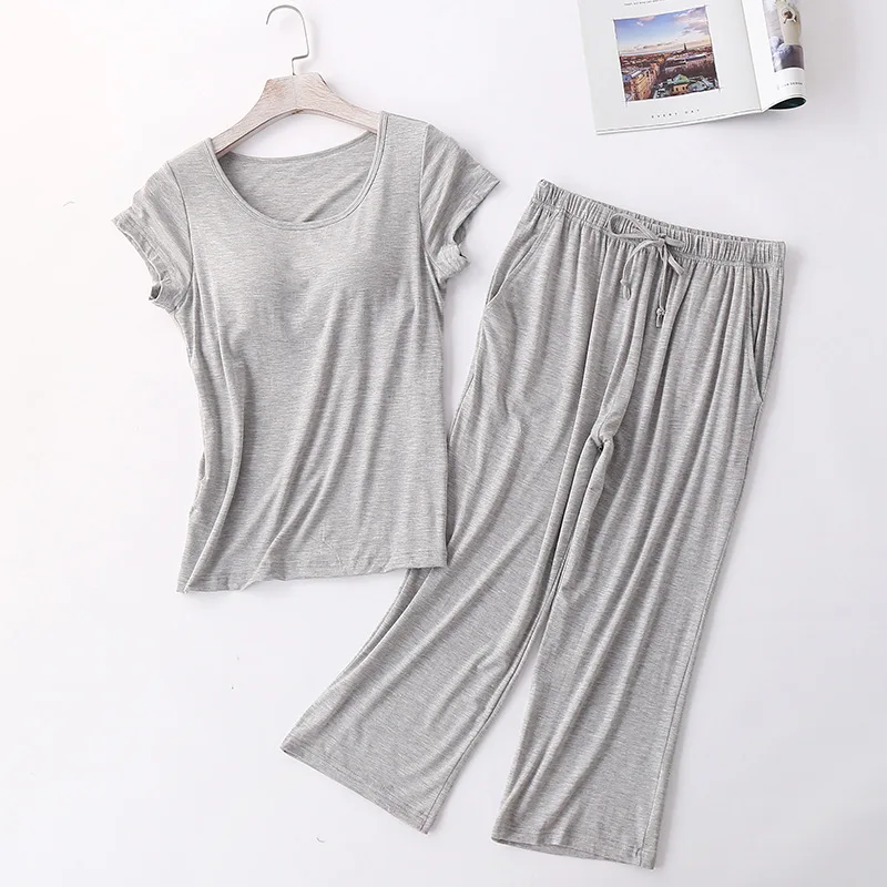 Female Homewear Pijama XXL Modal Pajamas For Women Set Summer Women Pijama Adulto Feminino Calf-Length Pants Nightsuit