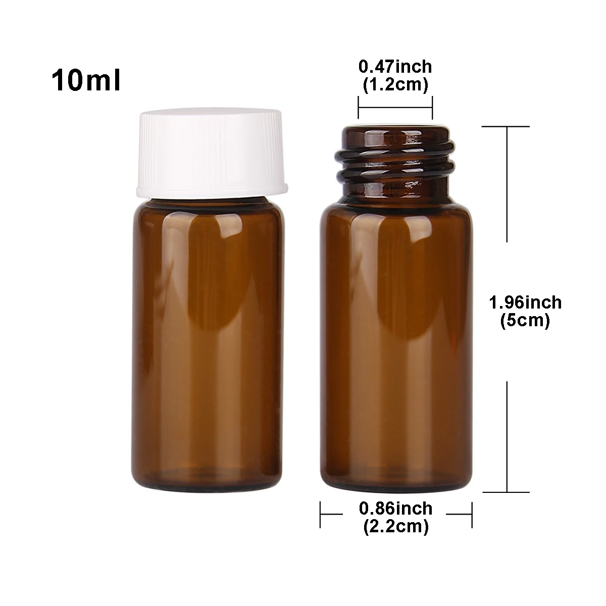 50 Pieces 10ml 22*50mm Small Amber Glass Bottles Ink Perfume Bottles Jars Vials with White Plastic Caps for Craft Accessory DIY