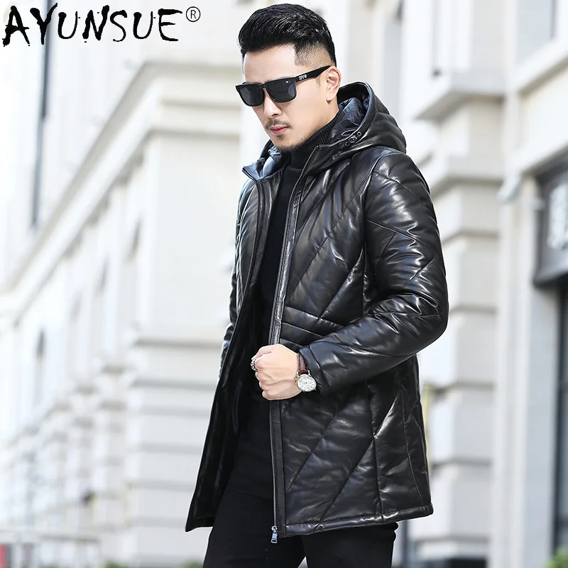 Genuine New Sheepskin Leather Jacket Men 6XL Winter Down Jackets Mens Hooded Thick Clothes Chaquetas Hombre LXR920