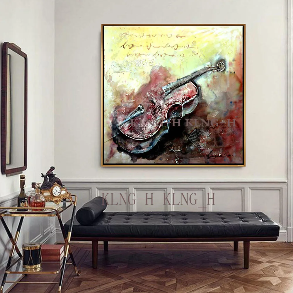 Pintura al óleo musical abstracta hecha a mano, pintura del arte moderno, pintura del arte de la lona para la decoración de la p