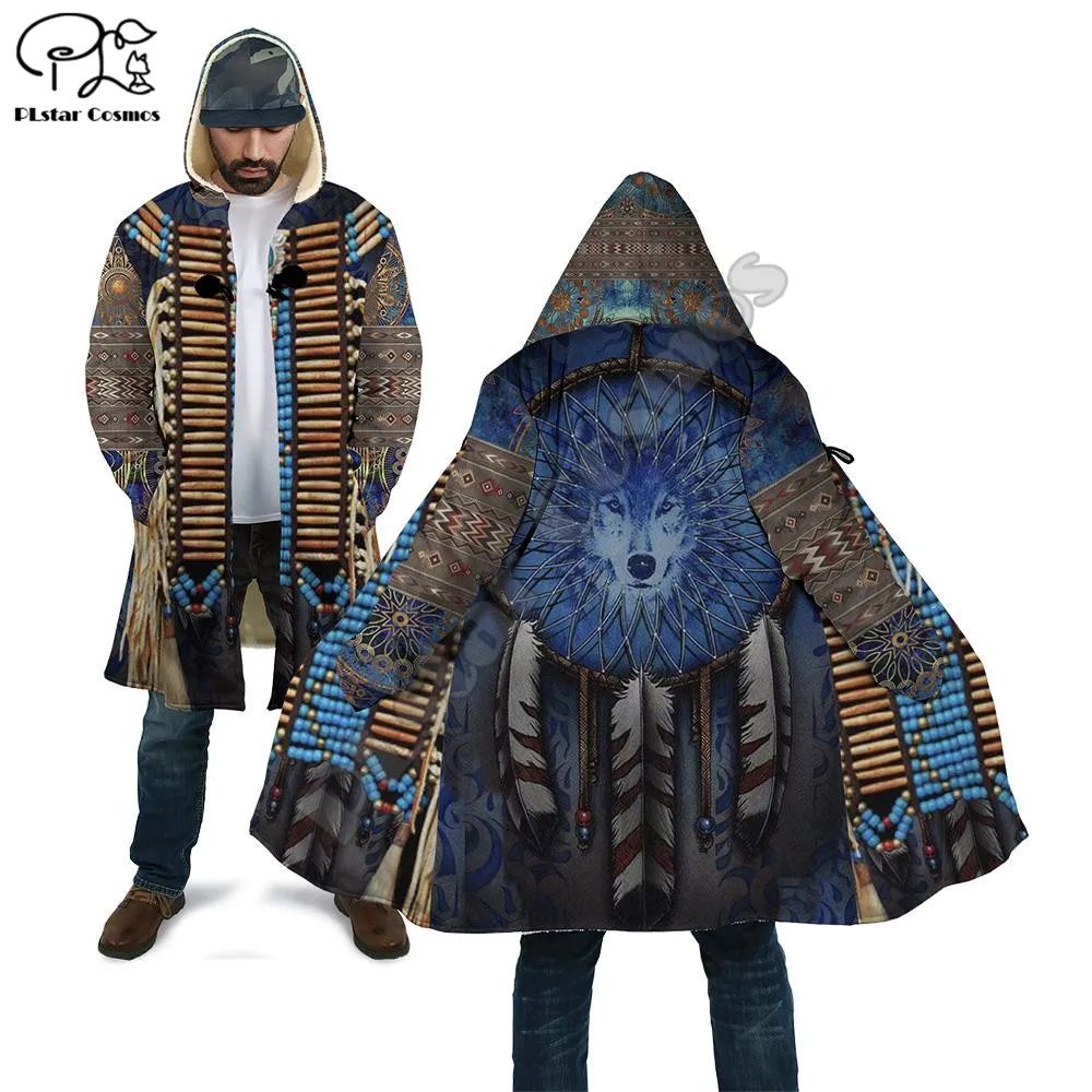 

PLstar Cosmos Aboriginal Native Style 3D Print Winter Men/Women Hooded Cloaks Fleece Wind Breaker Unisex Casual Warm Overcoat N1