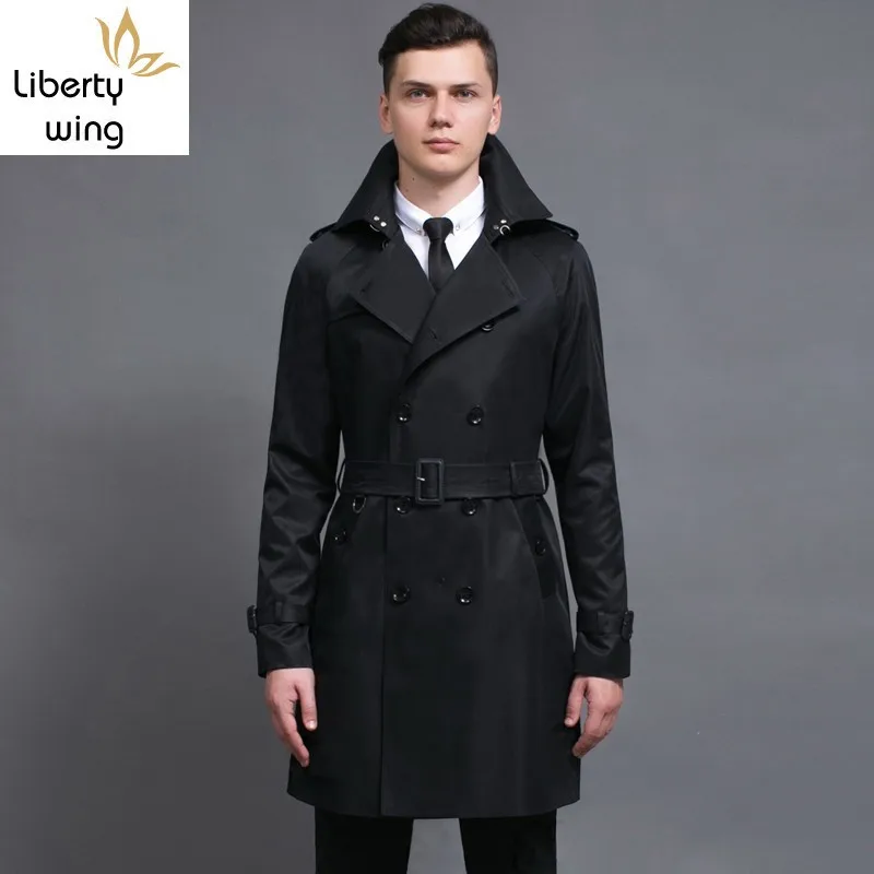 

New Business Men Mid Long Trench Slim Fit Military Double Breasted Motorcycle Windbreaker Overcoat Belt Coats Big Size 6XL