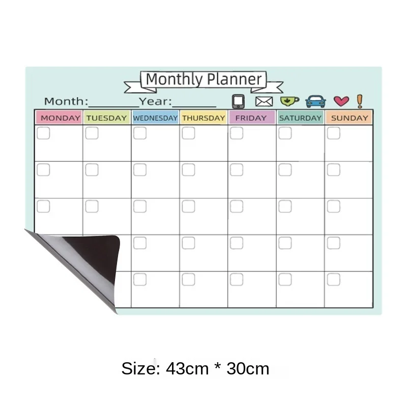 Whiteboard Rewritable Calendar Sticker Set Weekly And Monthly Planner Removable Magnetic Message Board Refrigerator Sticker