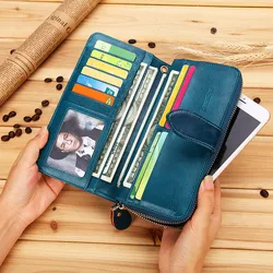 Women Genuine Leather Wallet High Quality Female Clutch Purse Women's Money Bag Zipper Handy Clutch Wallet for Card Holder