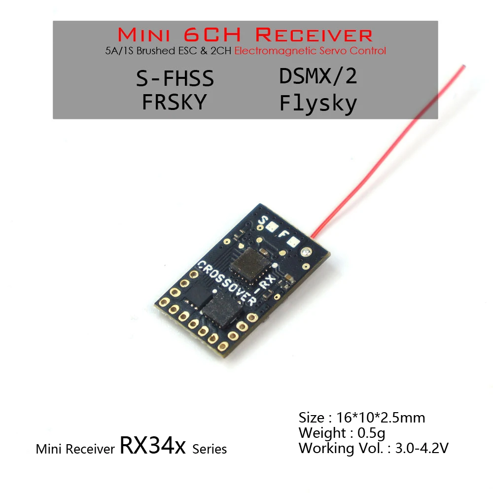 AEORC RX34X series Mini Micro RX 6CH Receiver Integrated 1S 5A brushed ESC and Electromagnetic servo control function