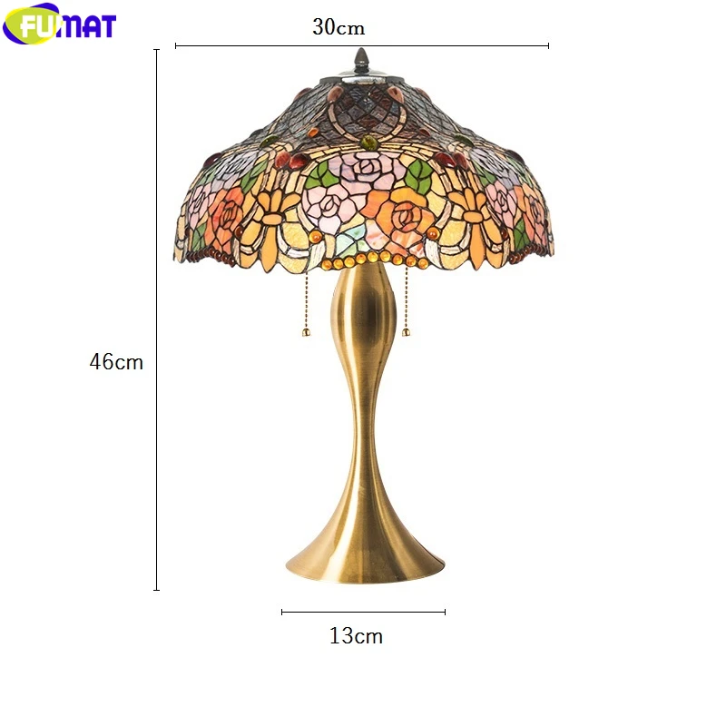 FUMAT Tiffany Garden Rose Table Lamp Jade Stained Glass Desk Light Mermaid Calabash Frame Decor Classical Lighting 16 20 Inch