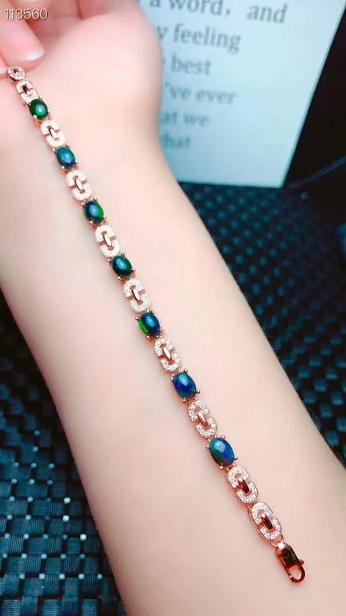 KJJEAXCMY Fine Jewelry 925 Sterling Silver inlaid black opal women hand bracelet popular support detection
