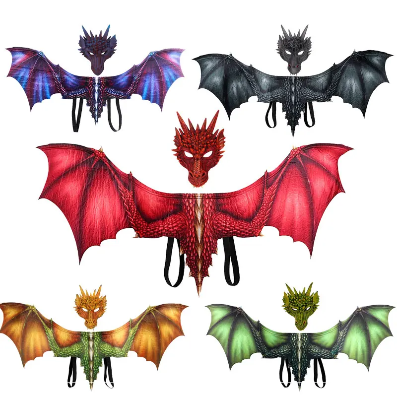 Adult Halloween Decoration Carnival Party Animal Costume Dragon Cosplay Masquerade Face Mask and Wings