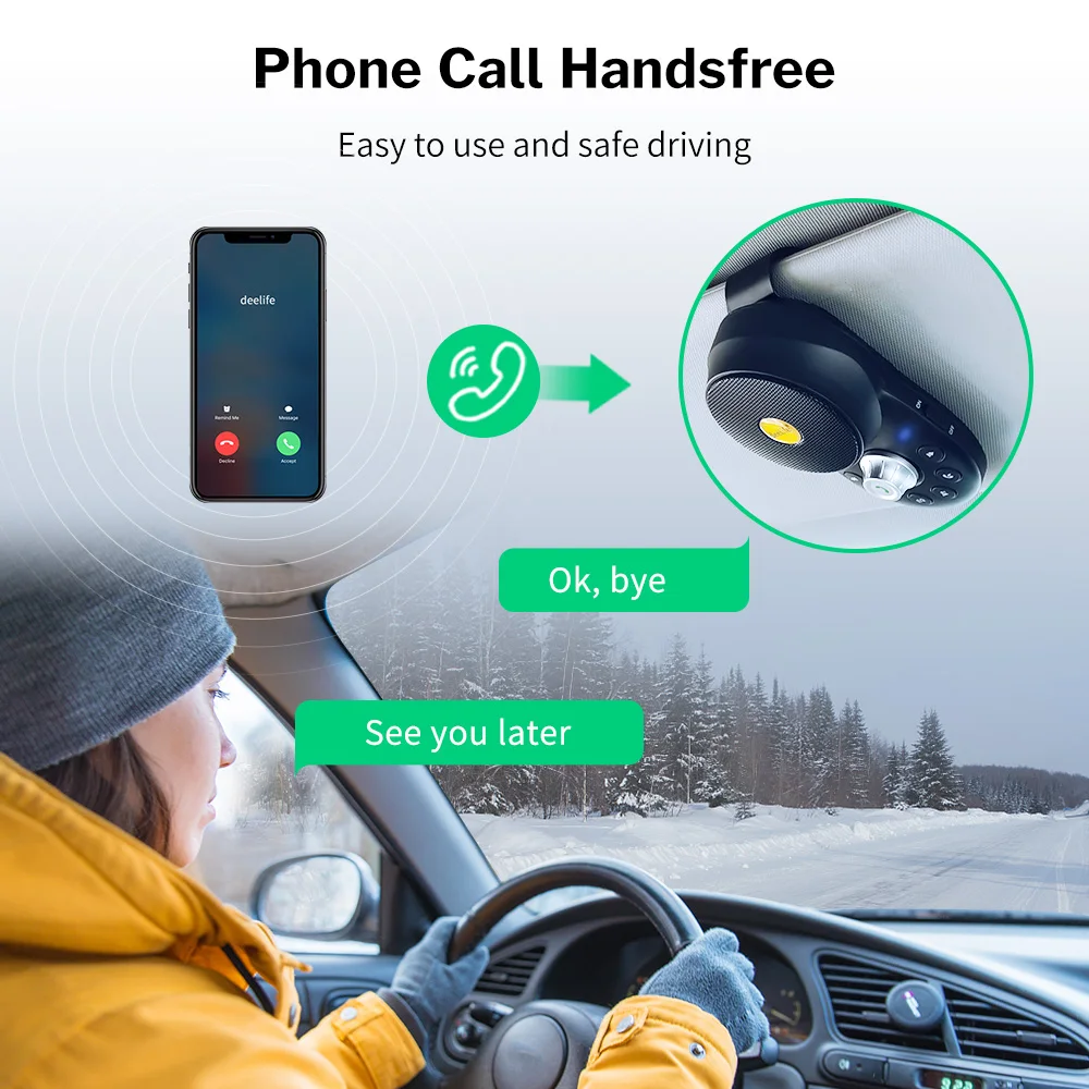 Deelife Bluetooth Car Handsfree Speakerphone Kit BT 5.0 for Auto Hand Free