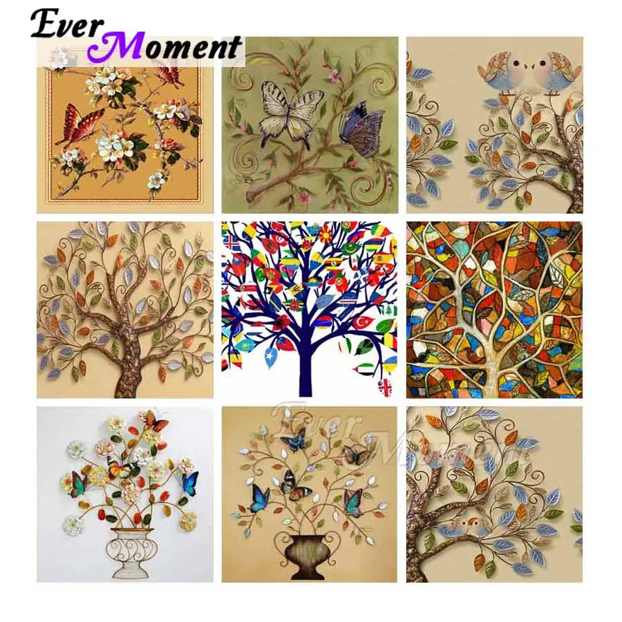 Ever Moment Diamond Painting Tree Flower Butterfly DIY Full Square Round Stones Art Kit Craft Handmade Paint by Diamonds ASF2183