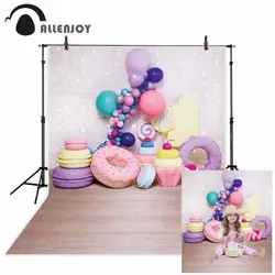 Allenjoy photophone background Cake smash brick wall bokeh glitter dessert girl balloon birthday Donut party backdrops photozone