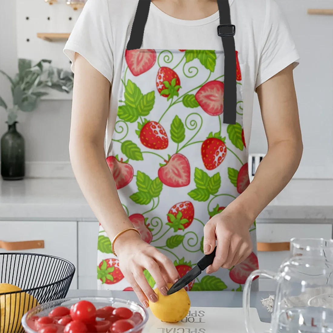 Strawberry Plant Fruit Apron Kitchen Household Cleaning Pinafore Home Cooking Apron Kitchen Aprons for Woman