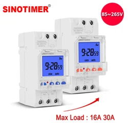 1 Second to 168 Hours Programmable Electronic Time Clock 16A 30A 110V 220V Big LCD Backlight Display Timer with Lock Function